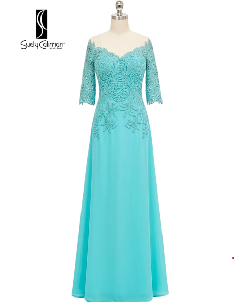 VESTIDO COM BORDADO GALHOS LONGOS E SAIA AJUSTADA